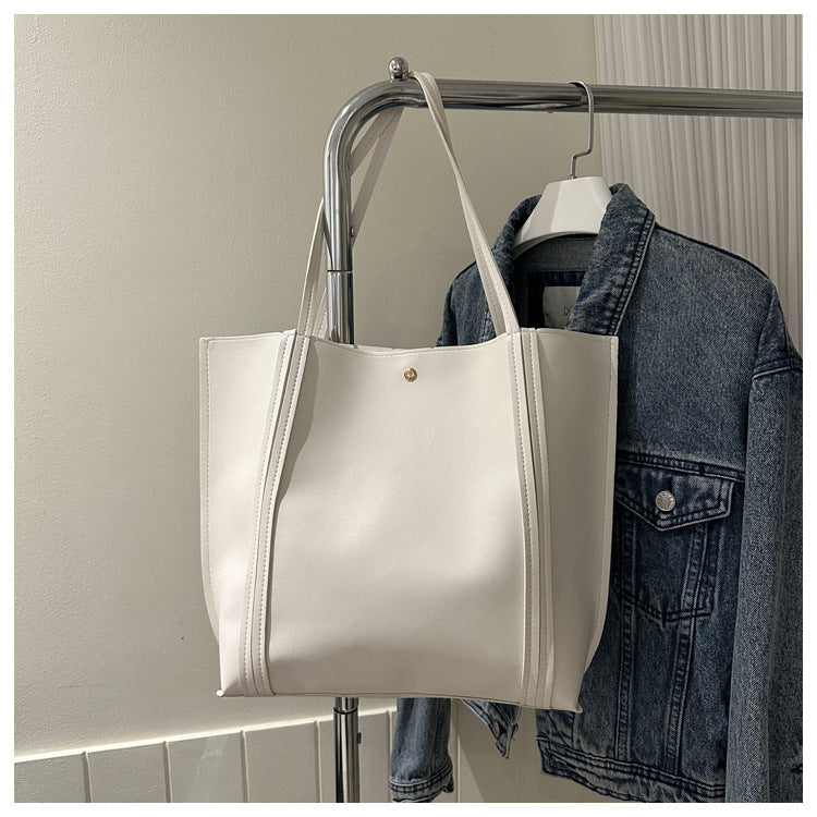 Women Fashionable Solid Color Large Capacity PU Tote Bag