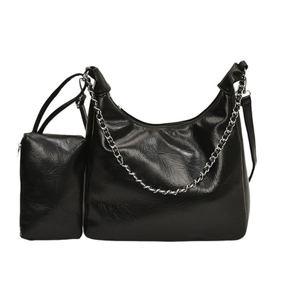 Women Fashionable Solid Color Large Capacity Zipper Shoulder PU Tote Bag