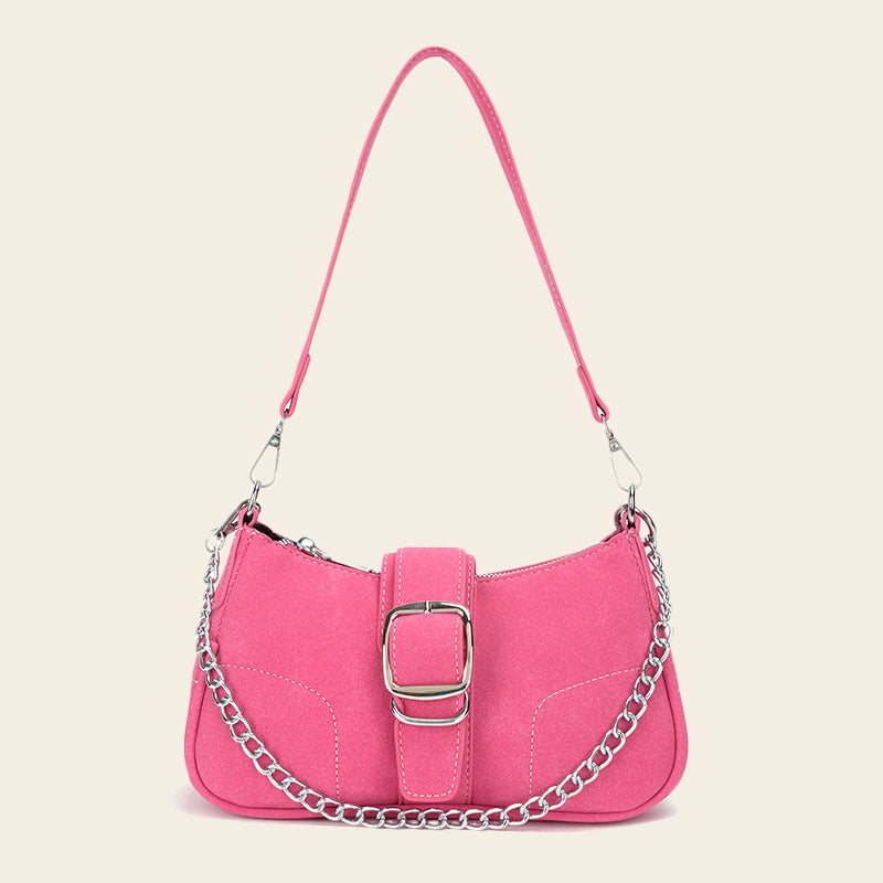 Women Fashion Retro Solid Color Mini Chain Shoulder Underarm Bag