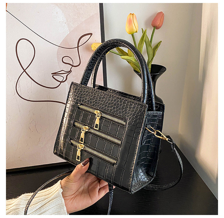 Women Fashion Casual Simple Solid Color Zipper Handbag