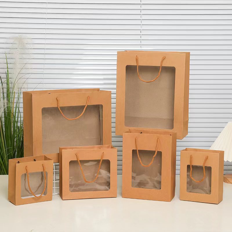 Sac d'emballage cadeau en papier kraft transparent, simple et créatif 