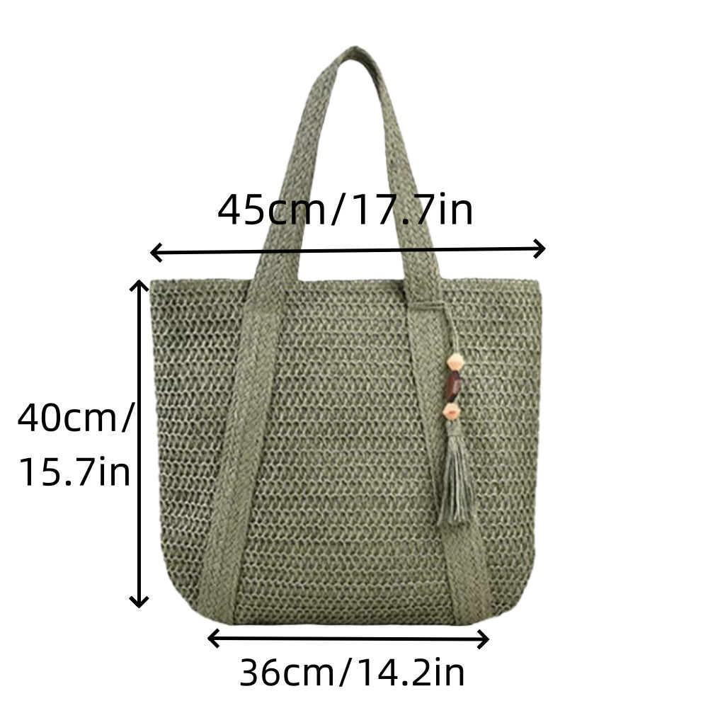 Summer Women Leisure Vacation Beach Grass Woven Tassel Pendant Tote Bag