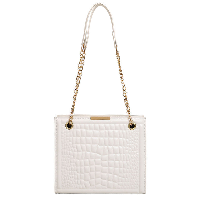 Fashion Solid Color Crocodile Print Large Capacity Shoulder Bag