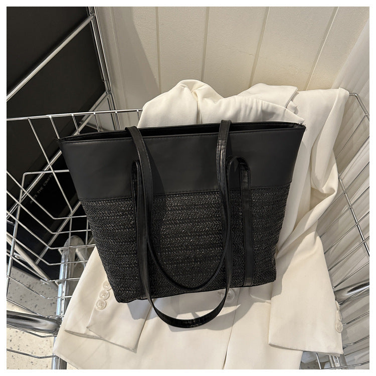 Women Fashionable Straw Woven Large Capacity Shoulder Tote Bag