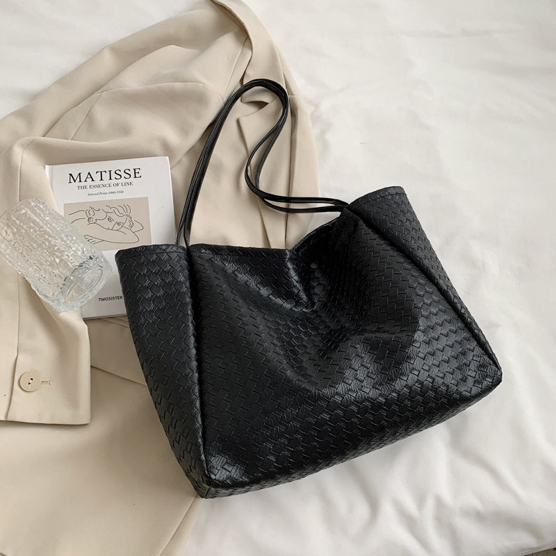 Women Simple Solid Color Large Capacity PU Tote Bag
