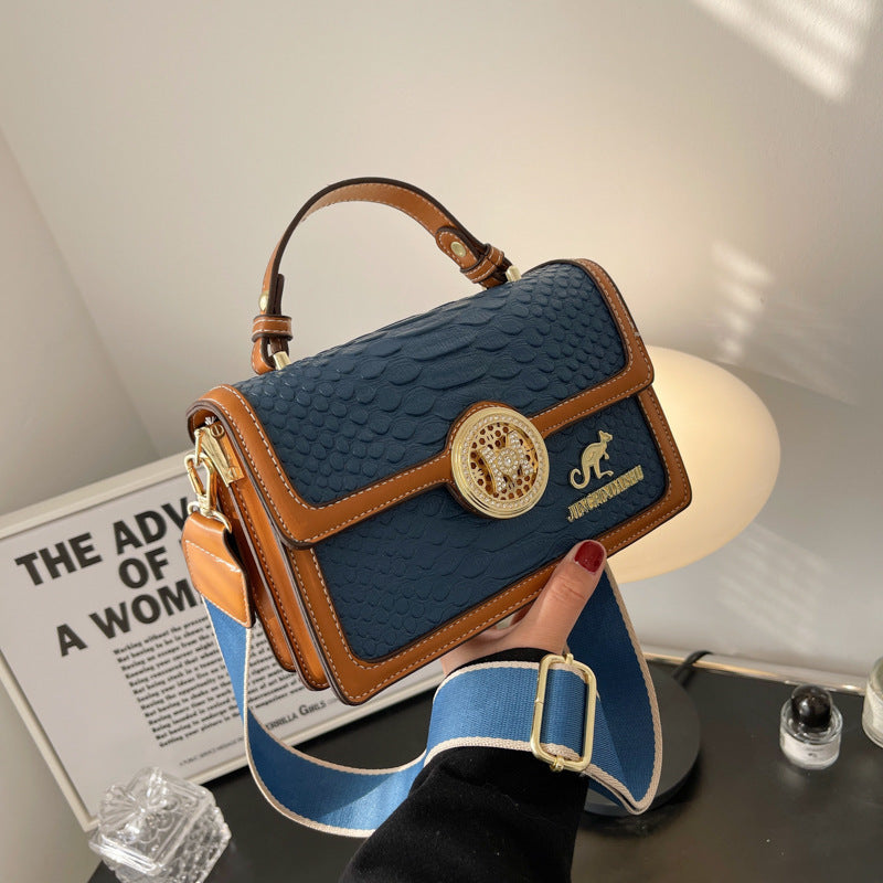 Women Vintage Flap Buckle Design Crocodile Pattern PU Crossbody Bag