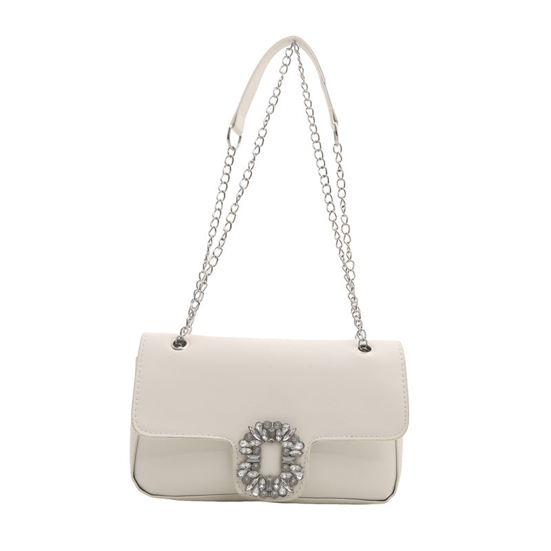 Sac à bandoulière carré élégant et tendance avec boucle en strass de couleur unie 