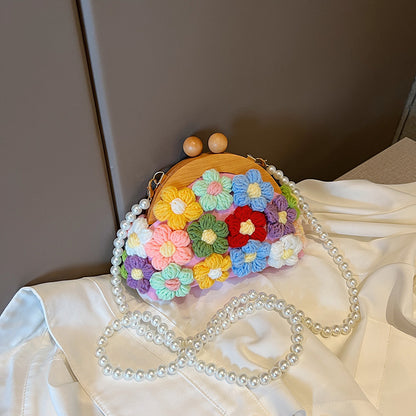 Sac à bandoulière créatif tissé avec chaîne et perles florales 