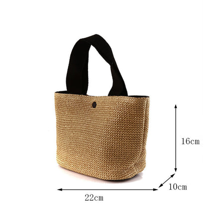 Sac fourre-tout en paille tissée pour femme, élégant, décontracté, à la mode, pour les vacances, la plage, couleur unie 