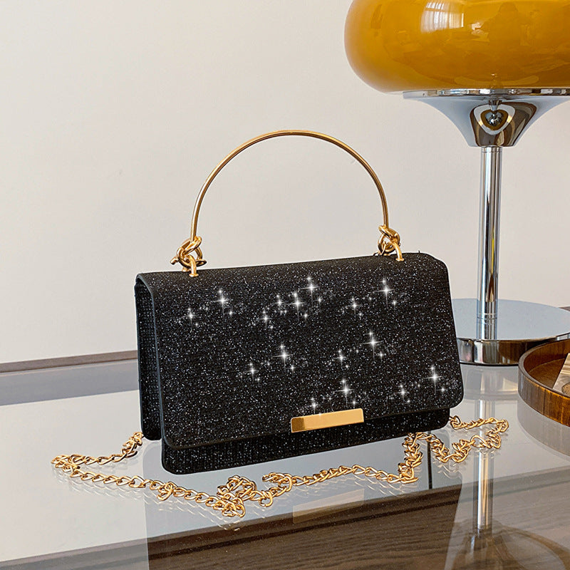 Sac à bandoulière carré à rabat fin et chaîne pour femme, tendance été 