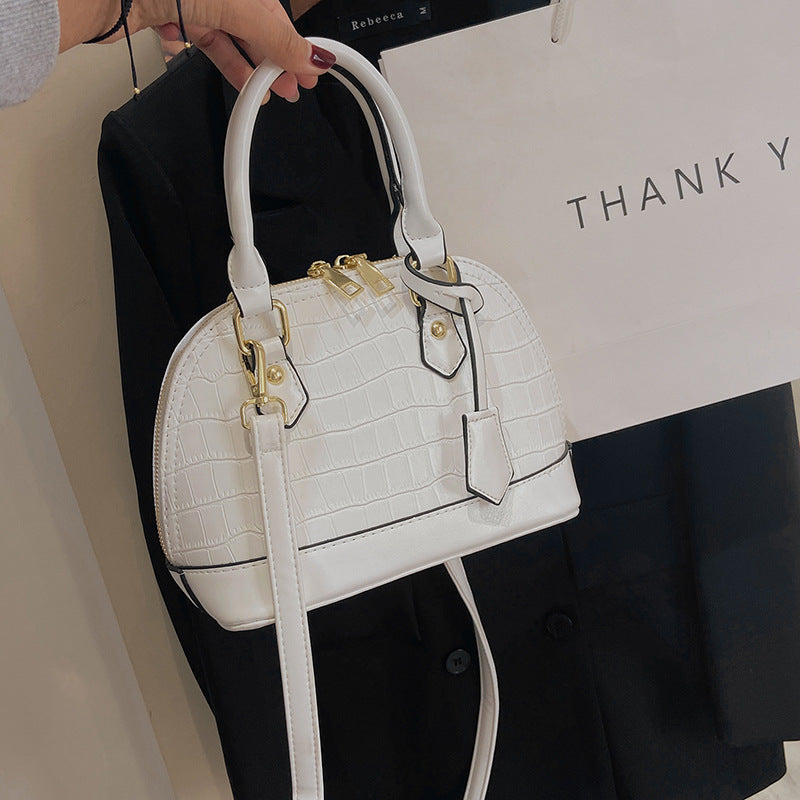 Women Fashion Zipper Design Crocodile Pattern PU Shell Shape Crossbody Bag