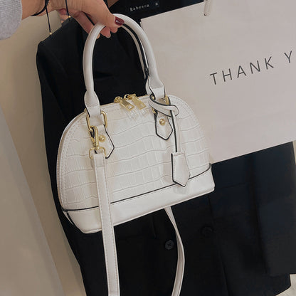 Women Fashion Zipper Design Crocodile Pattern PU Shell Shape Crossbody Bag