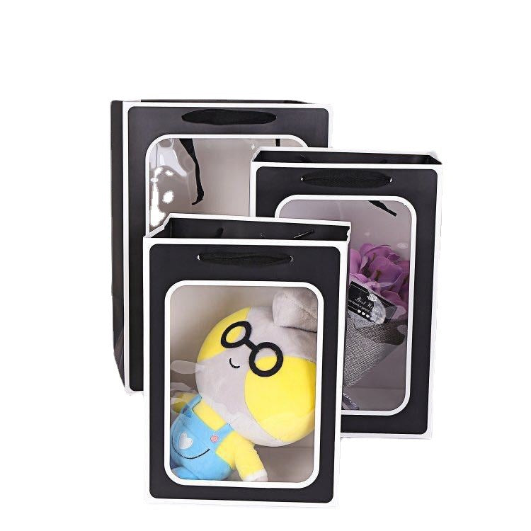 Sac d'emballage de gâteau cadeau en carton blanc simple avec fenêtre transparente et fleurs 