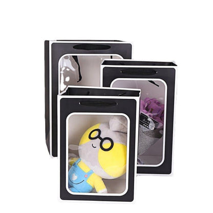 Sac d'emballage de gâteau cadeau en carton blanc simple avec fenêtre transparente et fleurs 