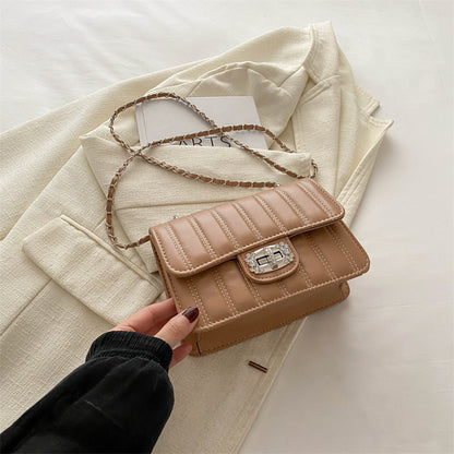 Sac à bandoulière carré plissé à chaîne pour femme, décontracté, couleur unie 