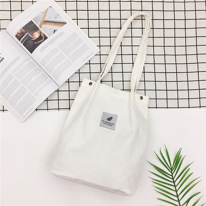Women Casual Basic Solid Color Large Capacity Corduroy Tote Bag