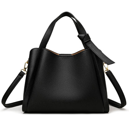 Women Fashionable Simple Solid Color Large Capacity PU Handle Shoulder Bag