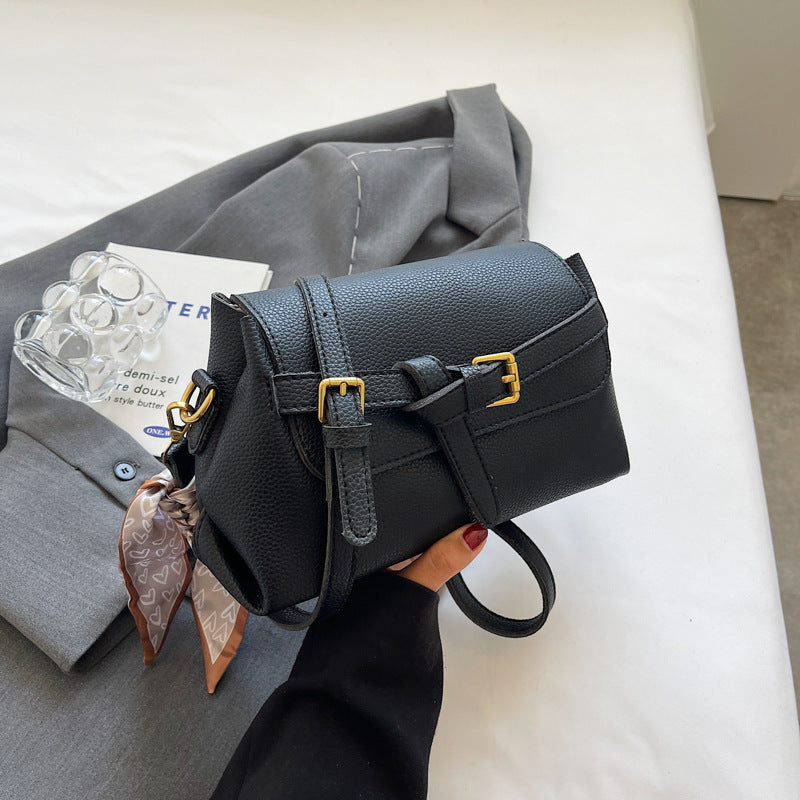 Women Fashion Retro Solid Color Litchi Pattern Small Square Shoulder Bag
