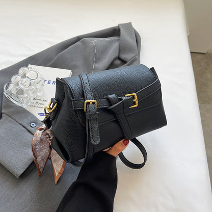 Women Fashion Retro Solid Color Litchi Pattern Small Square Shoulder Bag