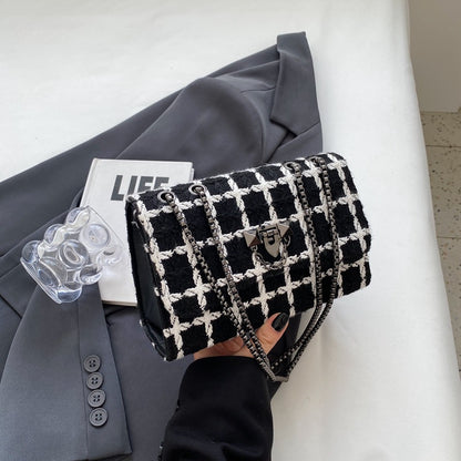 Women Fashion Casual Simple Stripe Chain Square Shoulder Bag