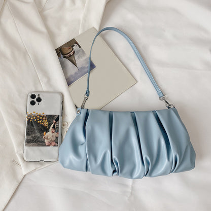 Women Casual Crease Design Solid Color PU Underarm Bag