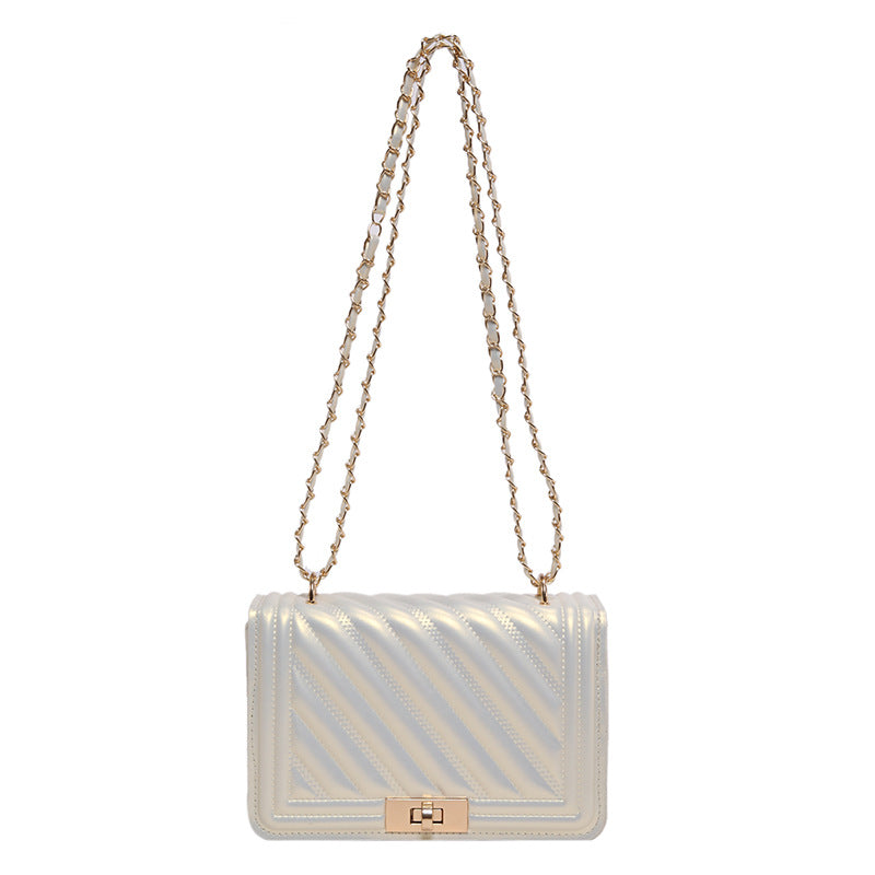 Sac à bandoulière carré décontracté pour femme, couleur unie, simple, avec boucle et chaîne 