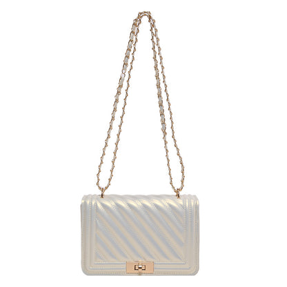 Sac à bandoulière carré décontracté pour femme, couleur unie, simple, avec boucle et chaîne 