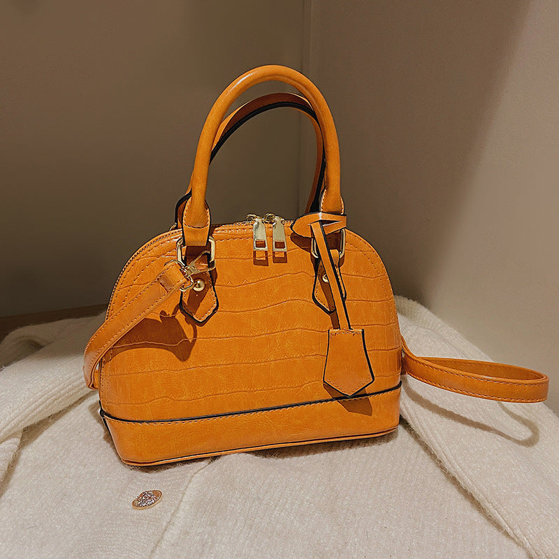 Women Fashion Zipper Design Crocodile Pattern PU Shell Shape Crossbody Bag