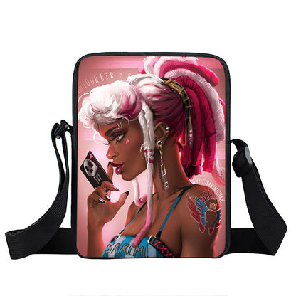 Creative Fashion Polyester Cartoon Girl Print Shoulder Bag