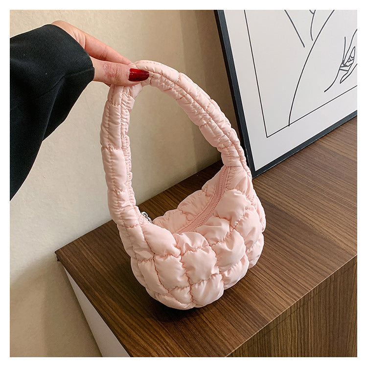 Mini sacs à main tendance à carreaux plissés et nuages ​​de couleur unie 