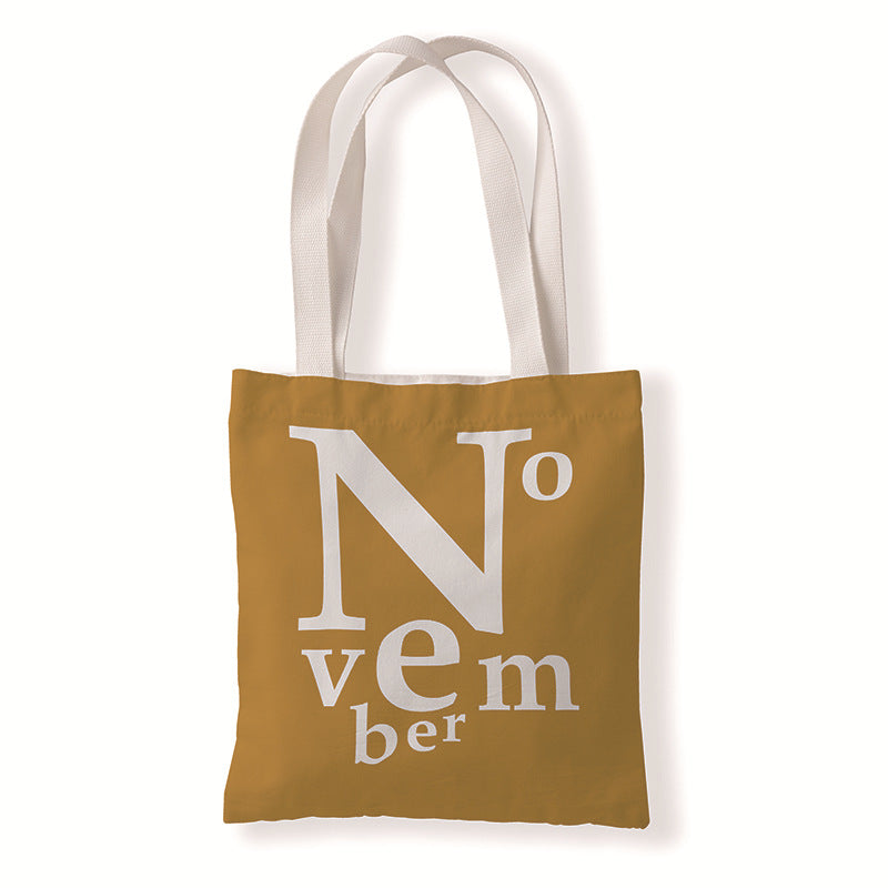 Women Fashion Creative Color Letter Month Canvas Tote Bag