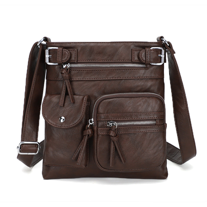 Sac à bandoulière carré en PU à fermeture éclair multi-poches rétro pour femme 