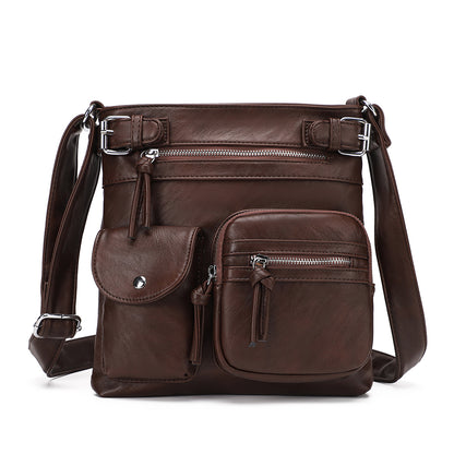 Sac à bandoulière carré en PU à fermeture éclair multi-poches rétro pour femme 