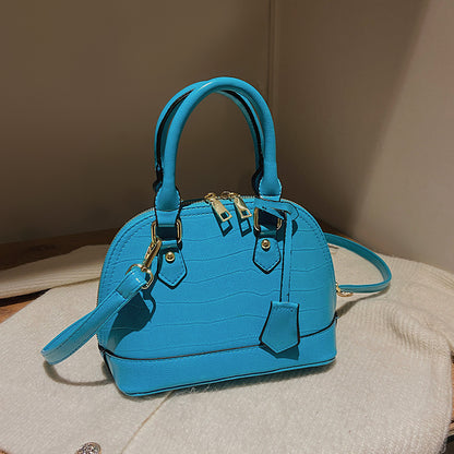 Women Fashion Zipper Design Crocodile Pattern PU Shell Shape Crossbody Bag