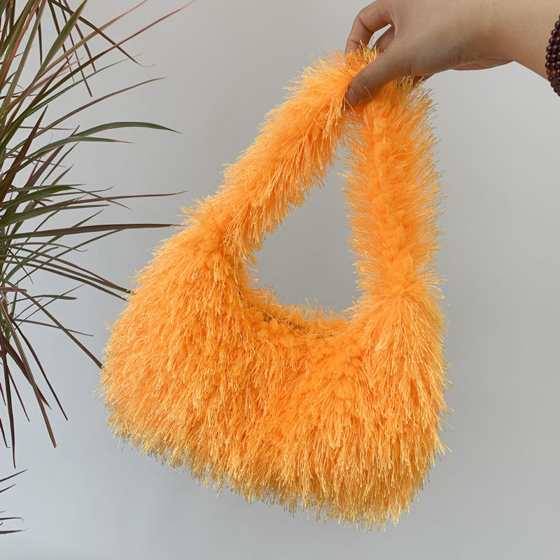 Sac à main en peluche de couleur unie pour femme, tendance automne et hiver 