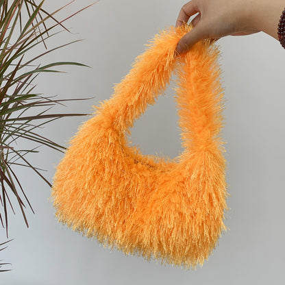 Sac à main en peluche de couleur unie pour femme, tendance automne et hiver 