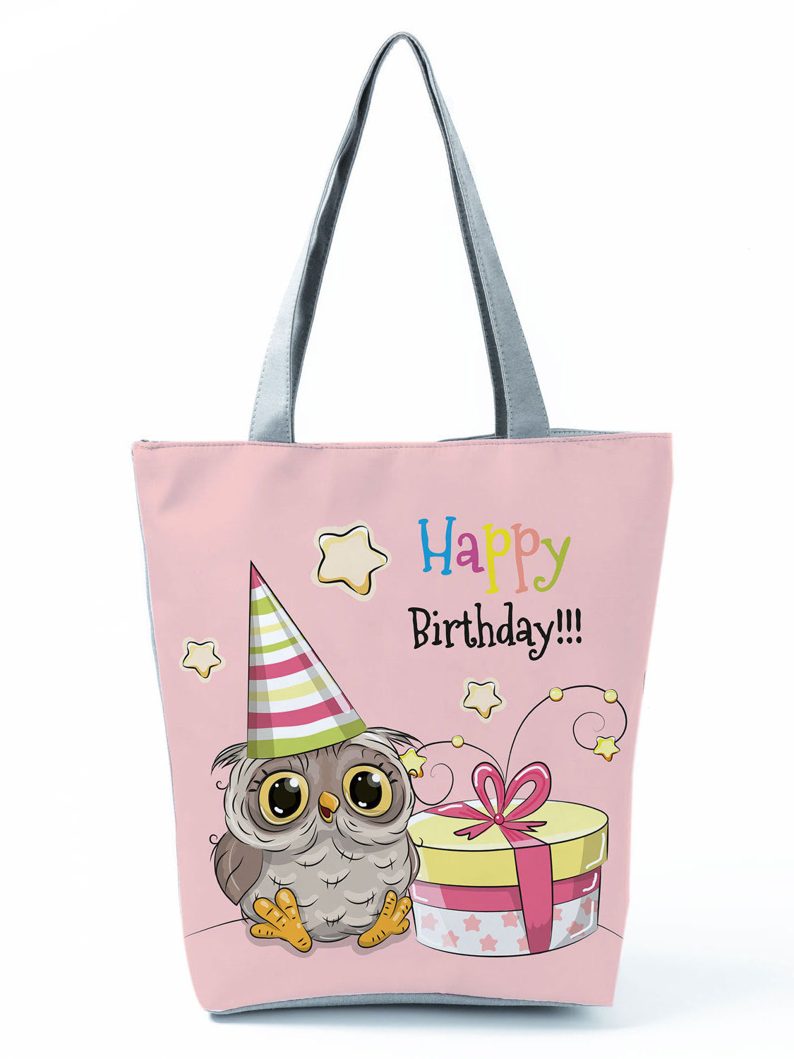 Simple White Creative Cartoon Owl Print Shopping Bag