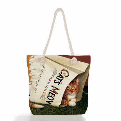 Women'S Cute Cat Print Thick Rope Travel Shopping Bag