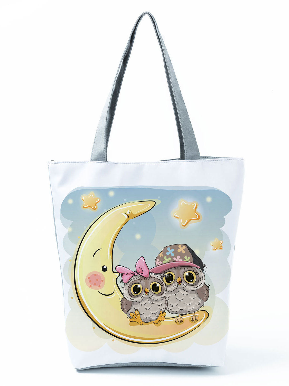 Simple White Creative Cartoon Owl Print Shopping Bag