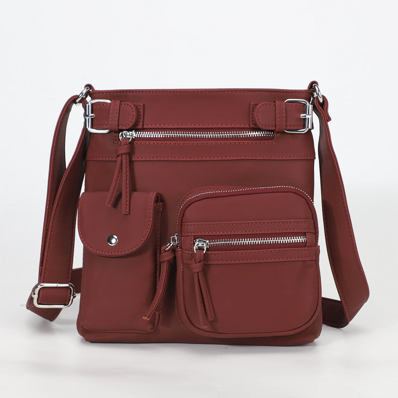 Sac à bandoulière carré en PU à fermeture éclair multi-poches rétro pour femme 