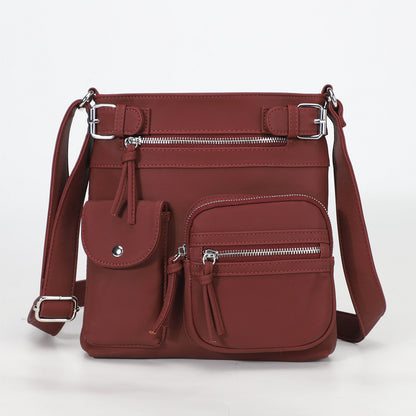 Sac à bandoulière carré en PU à fermeture éclair multi-poches rétro pour femme 