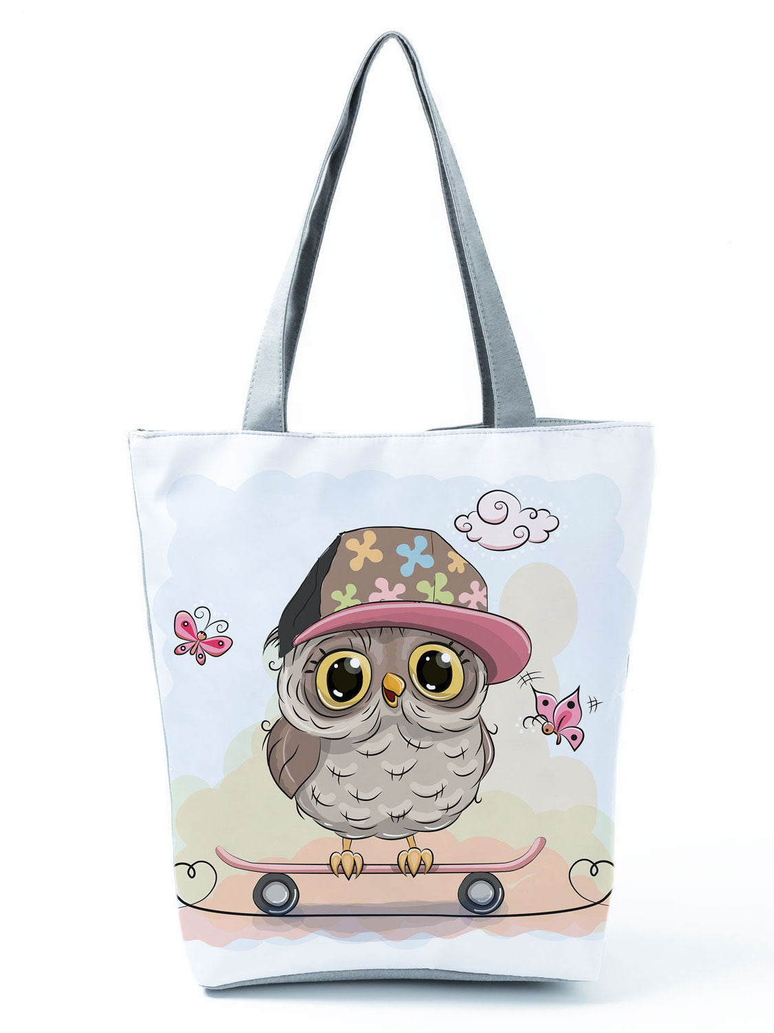Simple White Creative Cartoon Owl Print Shopping Bag
