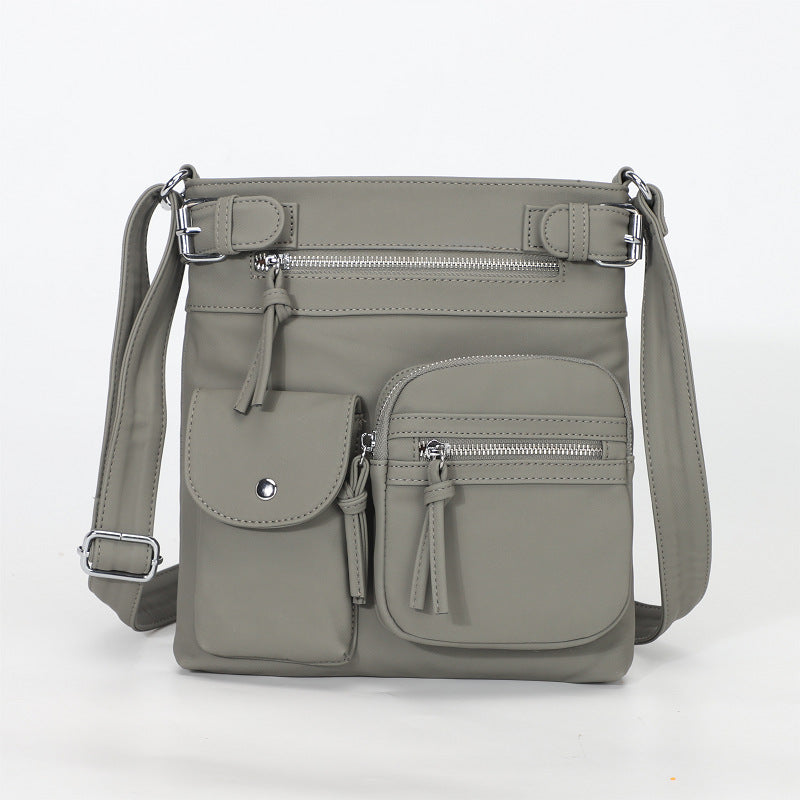 Sac à bandoulière carré en PU à fermeture éclair multi-poches rétro pour femme 