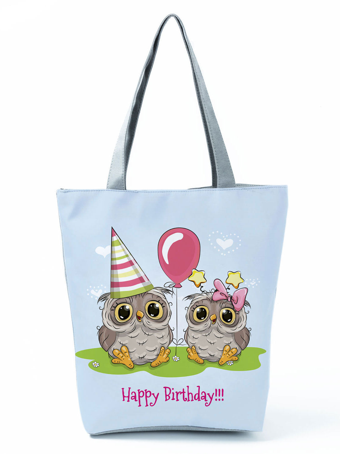 Simple White Creative Cartoon Owl Print Shopping Bag
