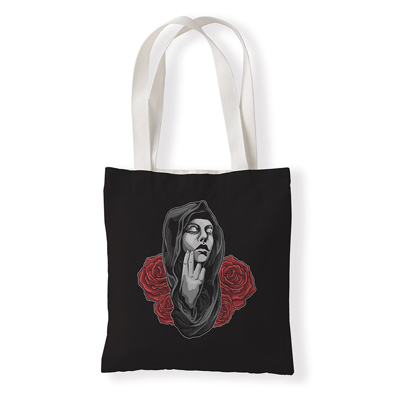 Women Fashion Horror Graphic Printed Canvas Tote Bag