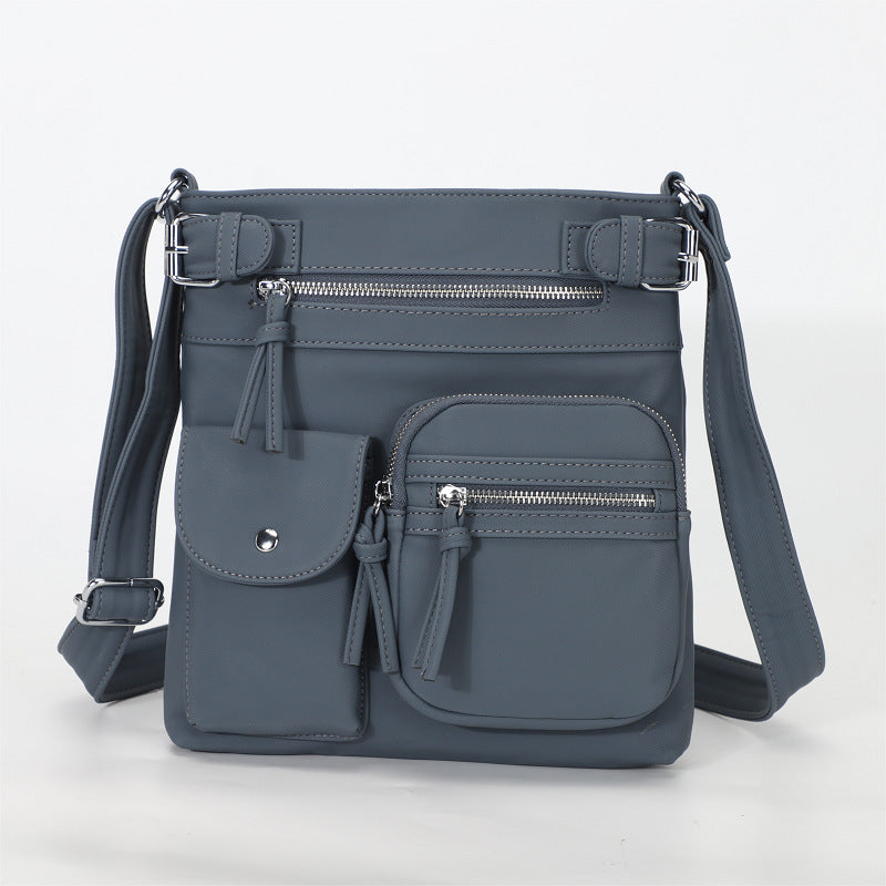 Sac à bandoulière carré en PU à fermeture éclair multi-poches rétro pour femme 