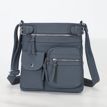 Sac à bandoulière carré en PU à fermeture éclair multi-poches rétro pour femme 