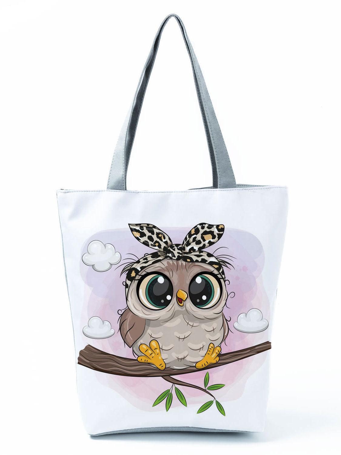 Simple White Creative Cartoon Owl Print Shopping Bag