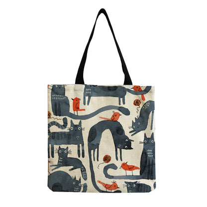 Fashionable Foldable Portable Cute Cat Group Printing Shopping Bag