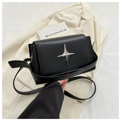 Sac à bandoulière carré en PU pour femme, style rétro, couleur unie, à rabat, style étoile